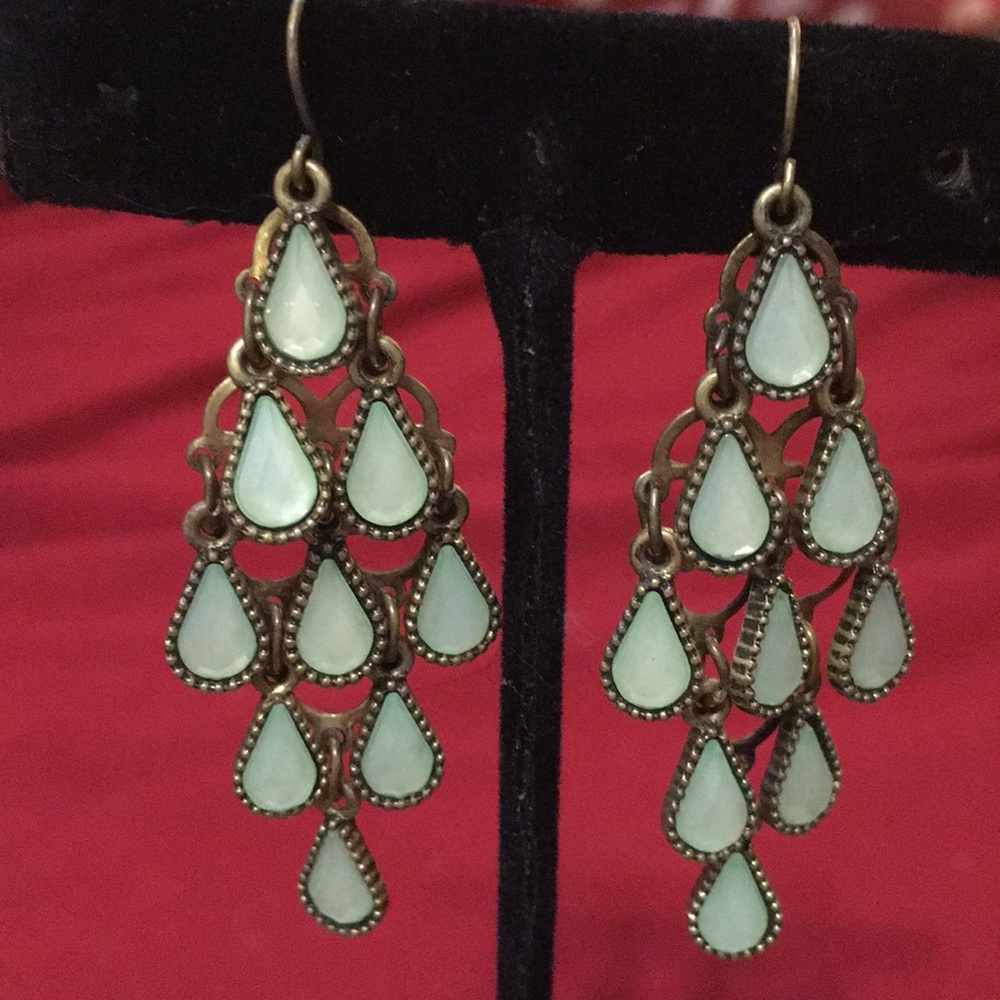 ❤️❤️Handmade gold/blue turquois chandelier earrings